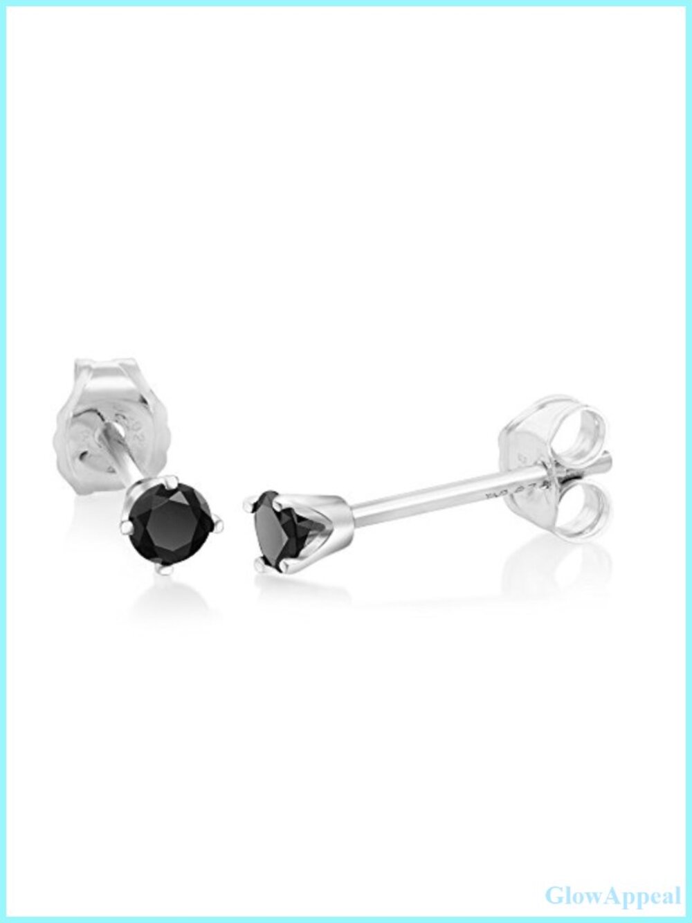 925 Sterling Silver Black Diamond Stud Earrings 0.17 Carat Round Push Back
